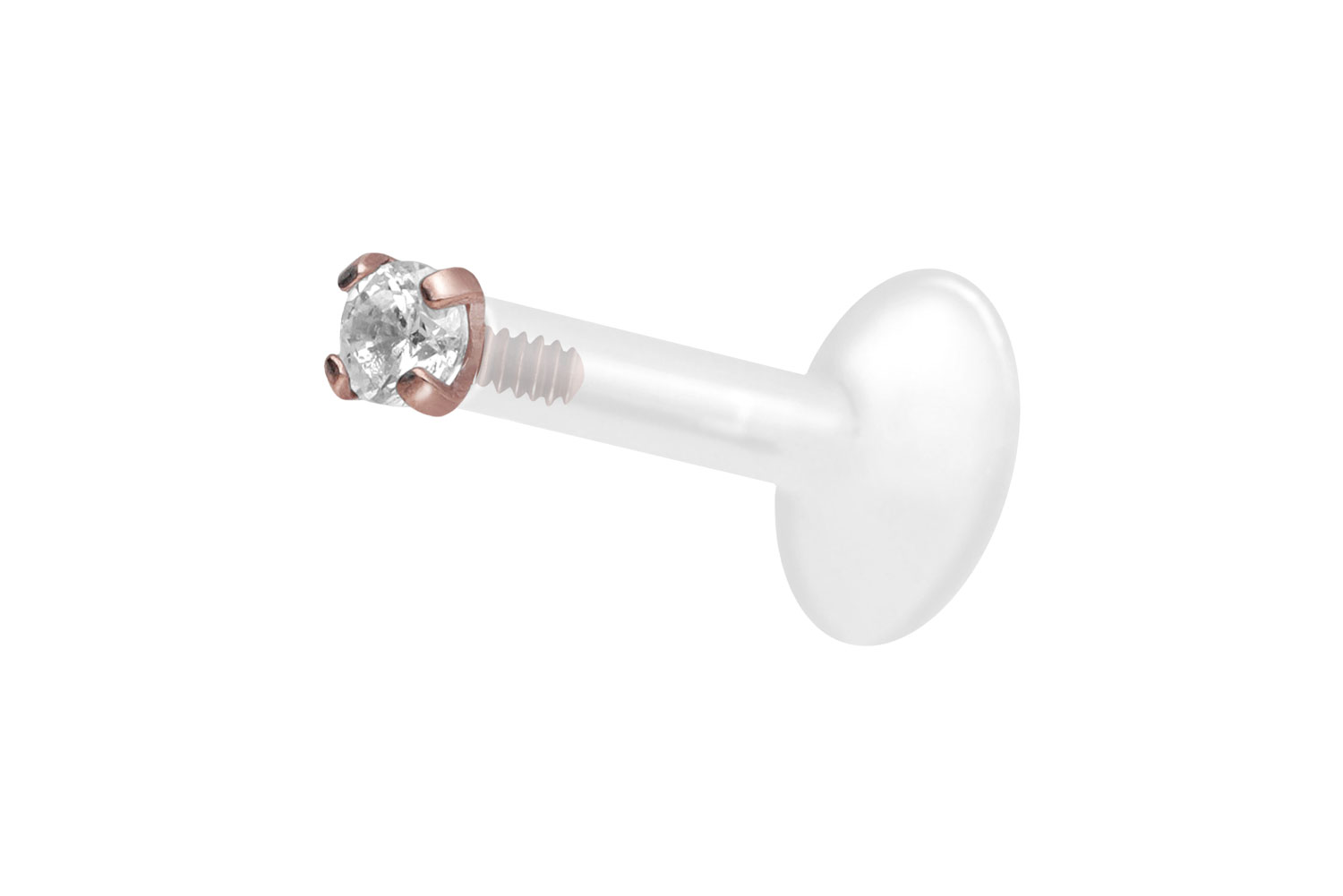 PTFE Labret Piercing mit Innengewinde + Titan-Aufsatz EINGEFASSTER KRISTALL